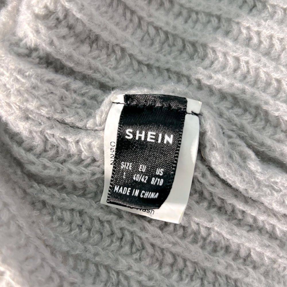 SHEIN Gray Balloon Sleeve Open Front Cardigan Sweater Large Knit Cozy EUC - Picture 8 of 11